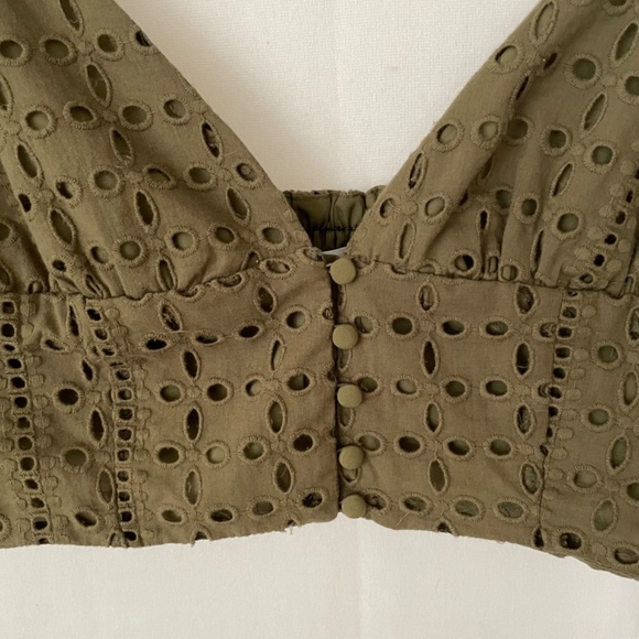 BAR III Sz Lg Eyelet Forest Green Lined Bralette Smocked Back Adjustable Straps - Picture 2 of 8